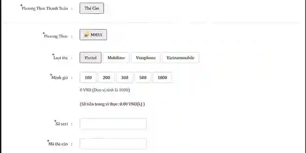 Hướng dẫn giao dịch bằng code thẻ cào điện thoại