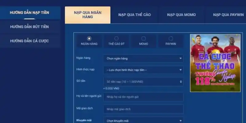 Nạp tiền qua Banking là hình thức giao dịch an toàn, nhanh chóng
